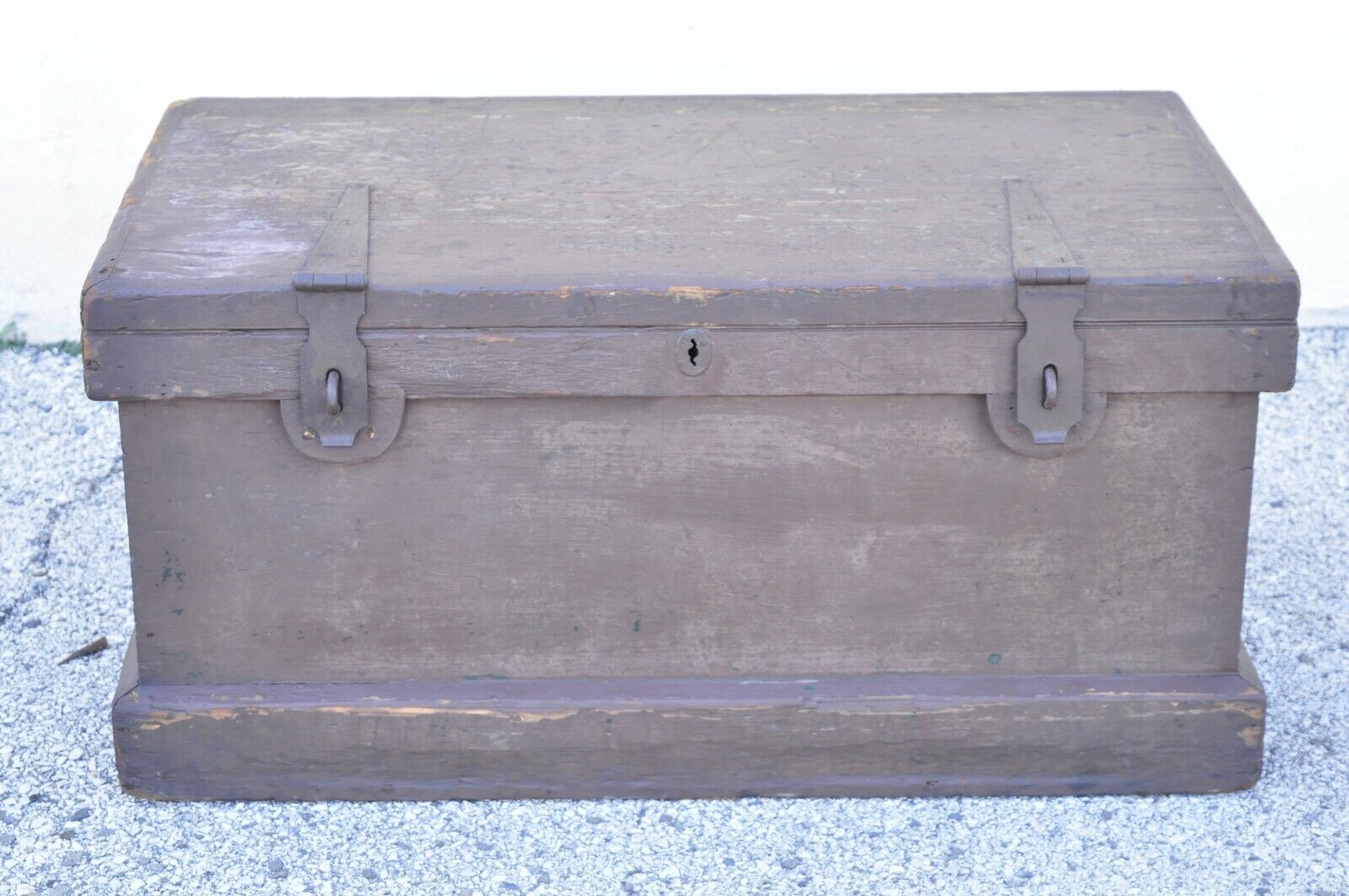 Antique Brown Painted Military Campaign Style Blanket Chest Trunk