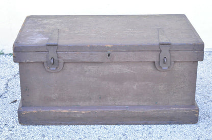 Antique Brown Painted Military Campaign Style Blanket Chest Trunk