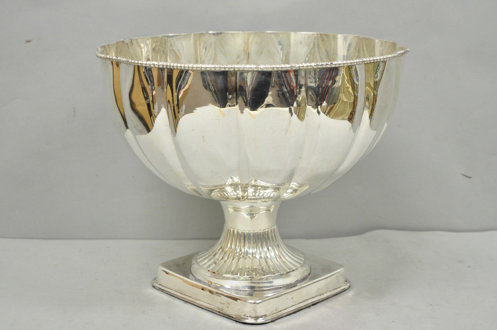 Regency Style Silver Plated Scalloped Pedestal Punch Bowl Champagne Ice Bucket