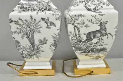 Porcelaine de Paris French Country Toile Porcelain Jardinierie Table Lamps Pair