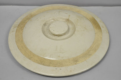 Antique American Primitive Salt Glazed Ceramic 15 Gallon Crock Pot Lid Cover
