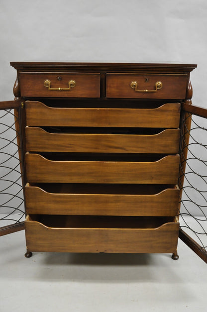 Vintage French Hollywood Regency Custom Walnut Tall Chest Highboy Dresser