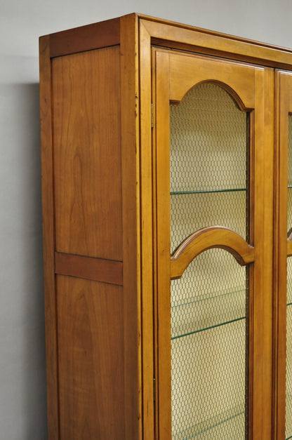 Vintage Baker Hollywood Regency Cherry Wood 2 Door Curio Cabinet Bookcase - Pair
