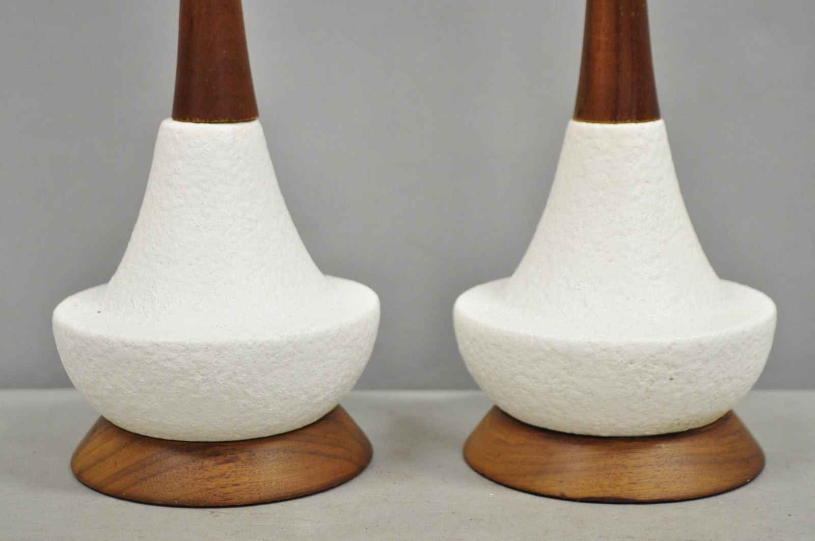 Vintage Mid Century Modern Petite Ceramic Pottery & Walnut Table Lamps - a Pair