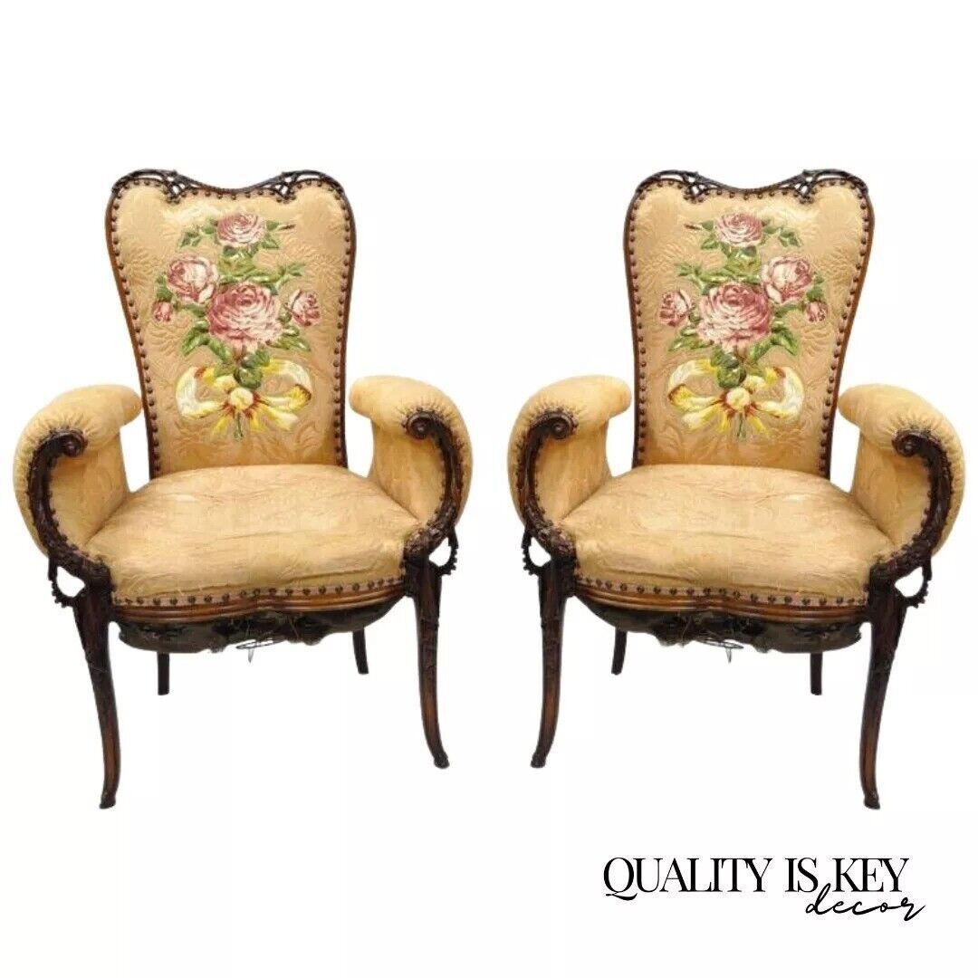 Vintage Grosfeld House French Hollywood Regency Mahogany Fireside Chairs - Pair