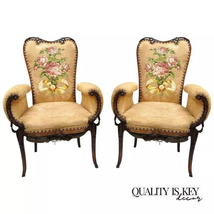 Vintage Grosfeld House French Hollywood Regency Mahogany Fireside Chairs - Pair
