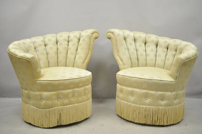 Antique French Art Deco Hollywood Regency Channel Back Club Lounge Chairs - Pair