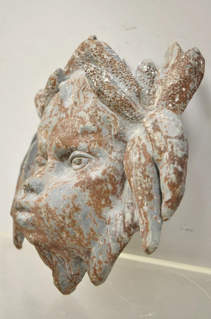 Antique French Neoclassical Small Lead Cherub Head Wall Fountain Garden Art