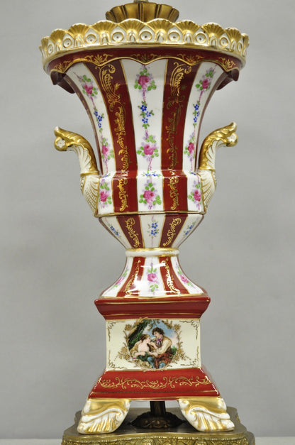 Antique French Red Paris Porcelain Style Urn Form Table Lamp by SGK China, Japan
