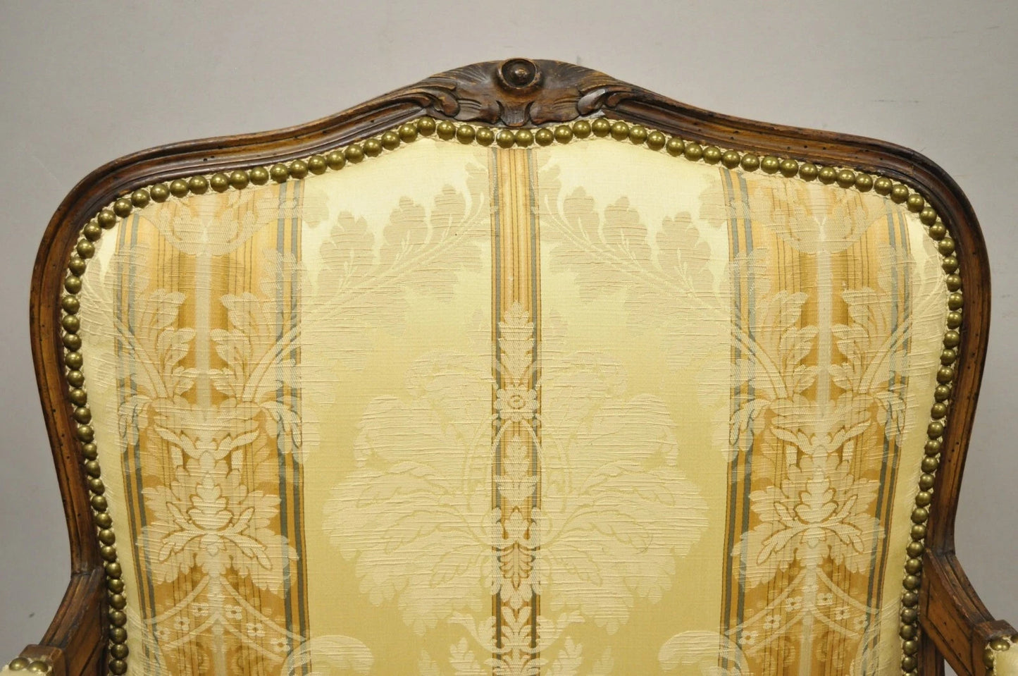 Vintage French Country Louis XV Style Carved Walnut Lounge Arm Chairs - a Pair