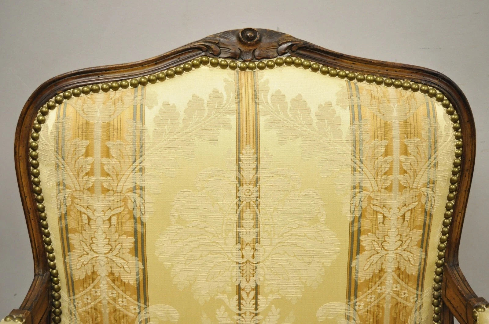 Vintage French Country Louis XV Style Carved Walnut Lounge Arm Chairs - a Pair
