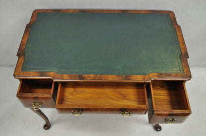 Antique English Georgian Crotch Mahogany Green Leather Top Small Writing Desk