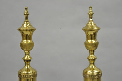 Antique French Empire Style Brass Paw Foot Column Cast Iron Andirons - a Pair