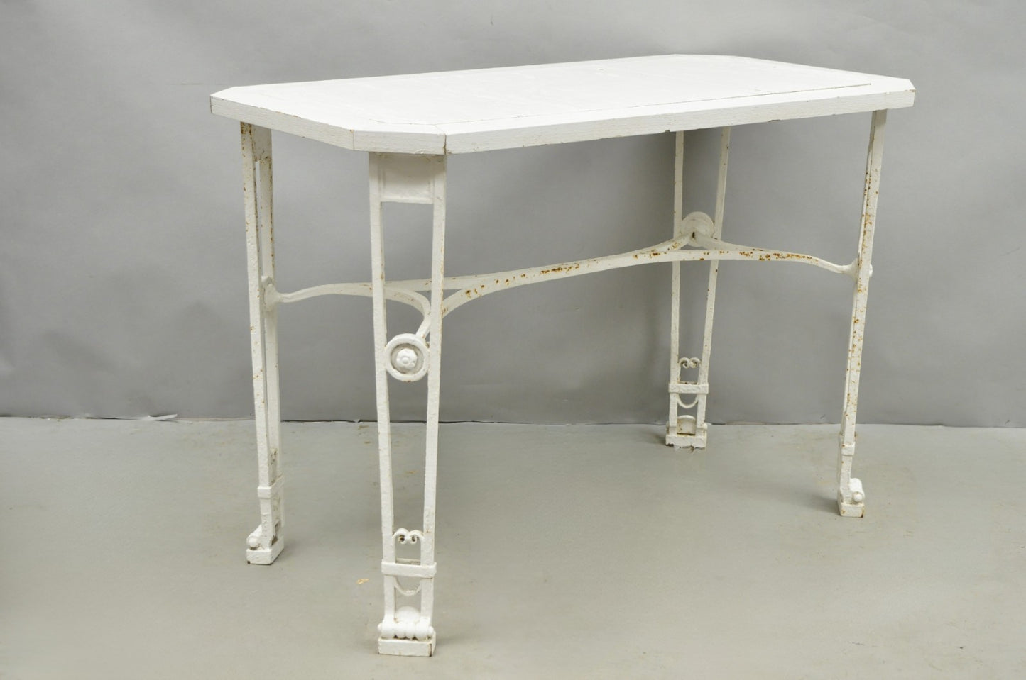 Antique Gothic Renaissance Wrought Iron Stretcher Base Potting Side Table (B)