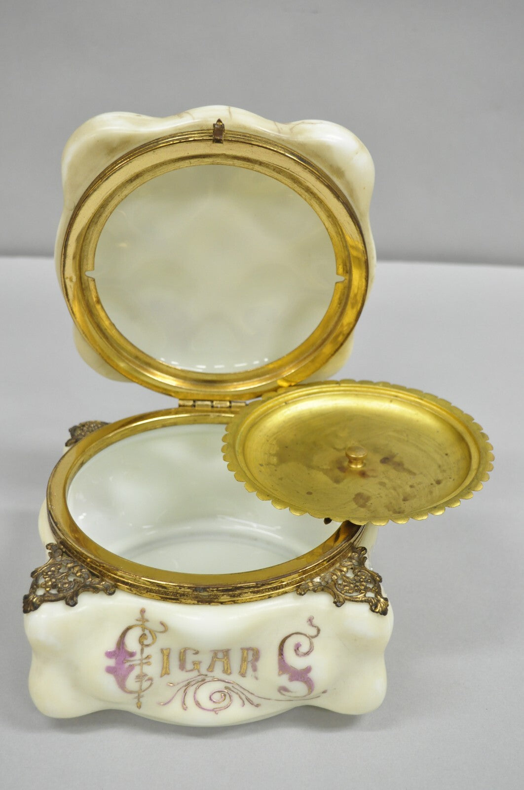 Antique Victorian C.F. Monroe Wavecrest Art Nouveau Cigars Humidor Glass Jar Box
