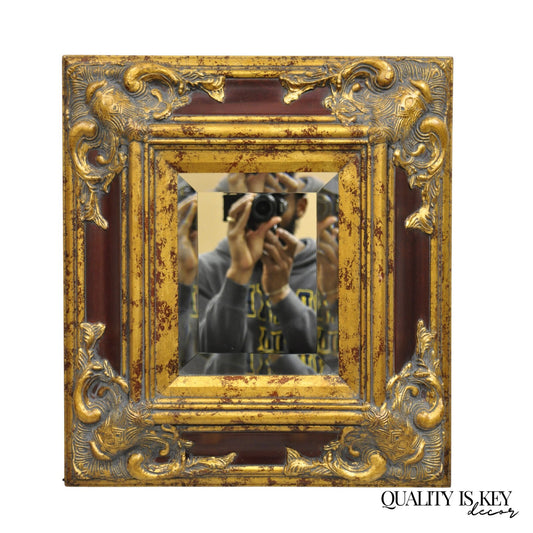 Decorator Repro 21x18 French Baroque Style Deep Red Gold Gesso Wall Mirror
