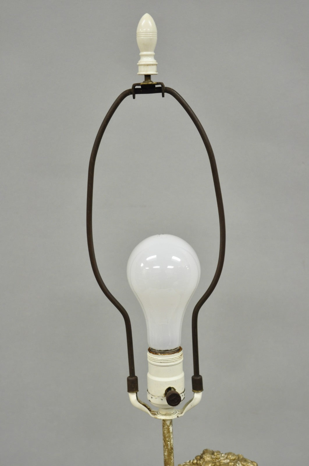 Vintage French Style White Painted Metal Figural Boy w Flower Basket Table Lamp