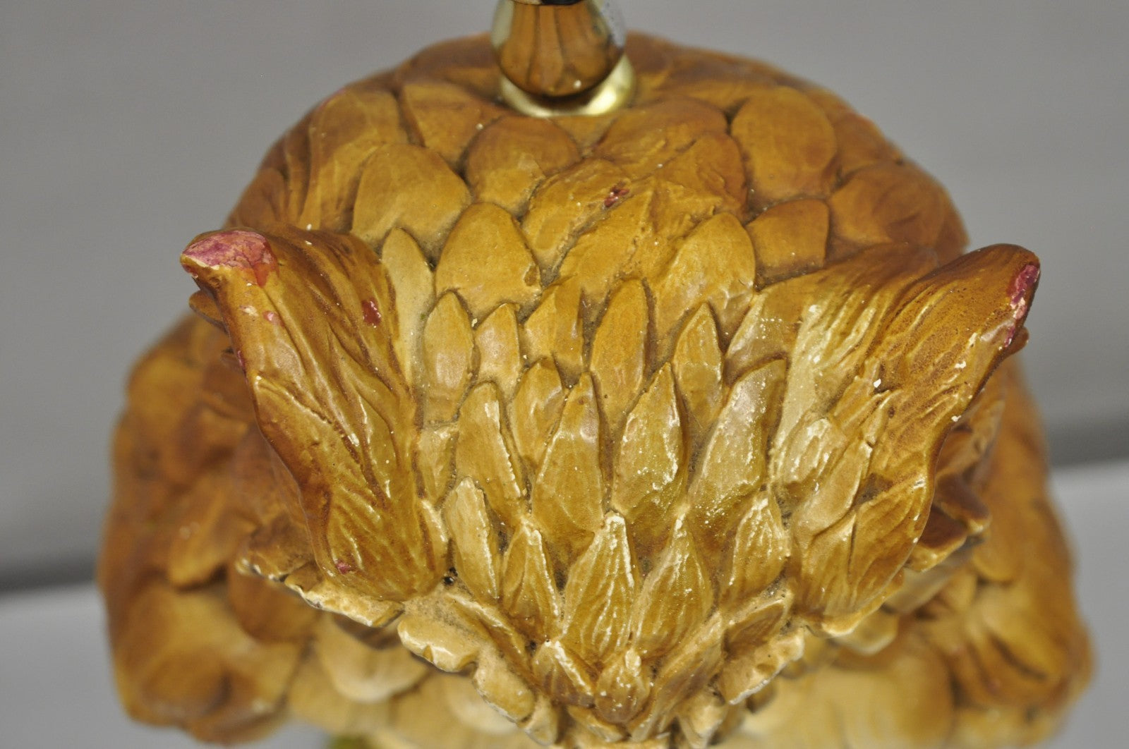 Vintage Mid Century Modern Large Chalkware Painted Owl Sculpture Table Lamp