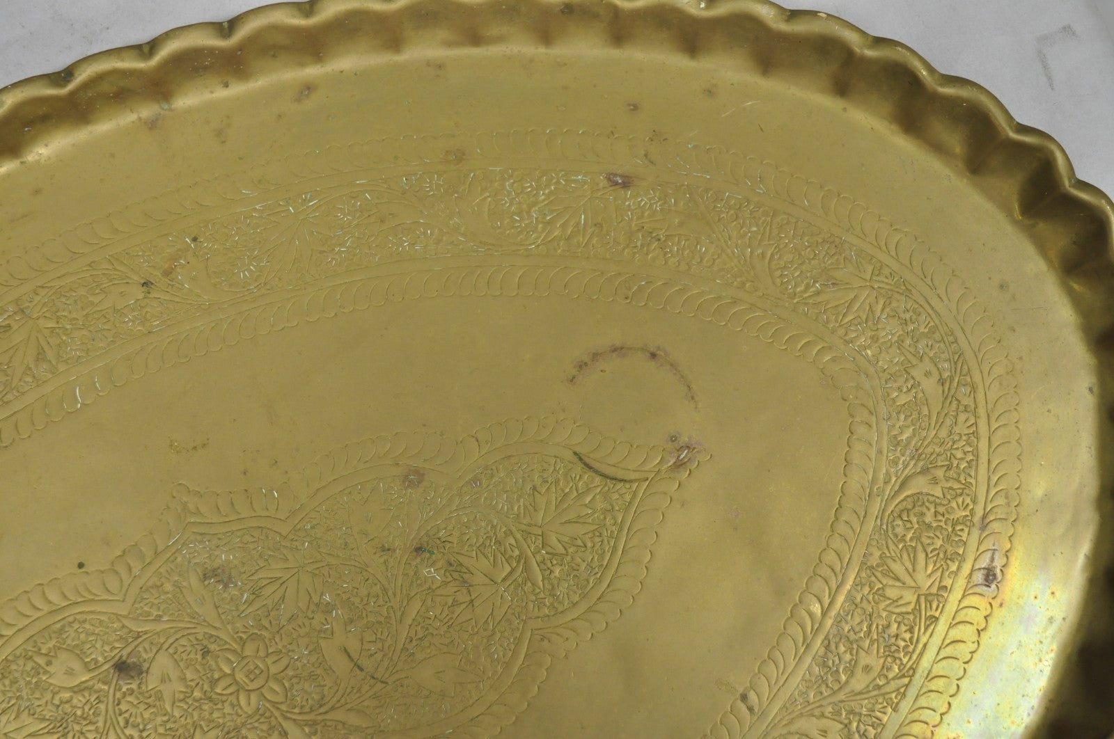 Vintage Moroccan Middle Eastern Solid Brass Large Oval Engraved 35" Tray Top