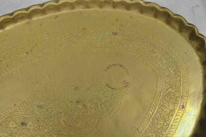 Vintage Moroccan Middle Eastern Solid Brass Large Oval Engraved 35" Tray Top