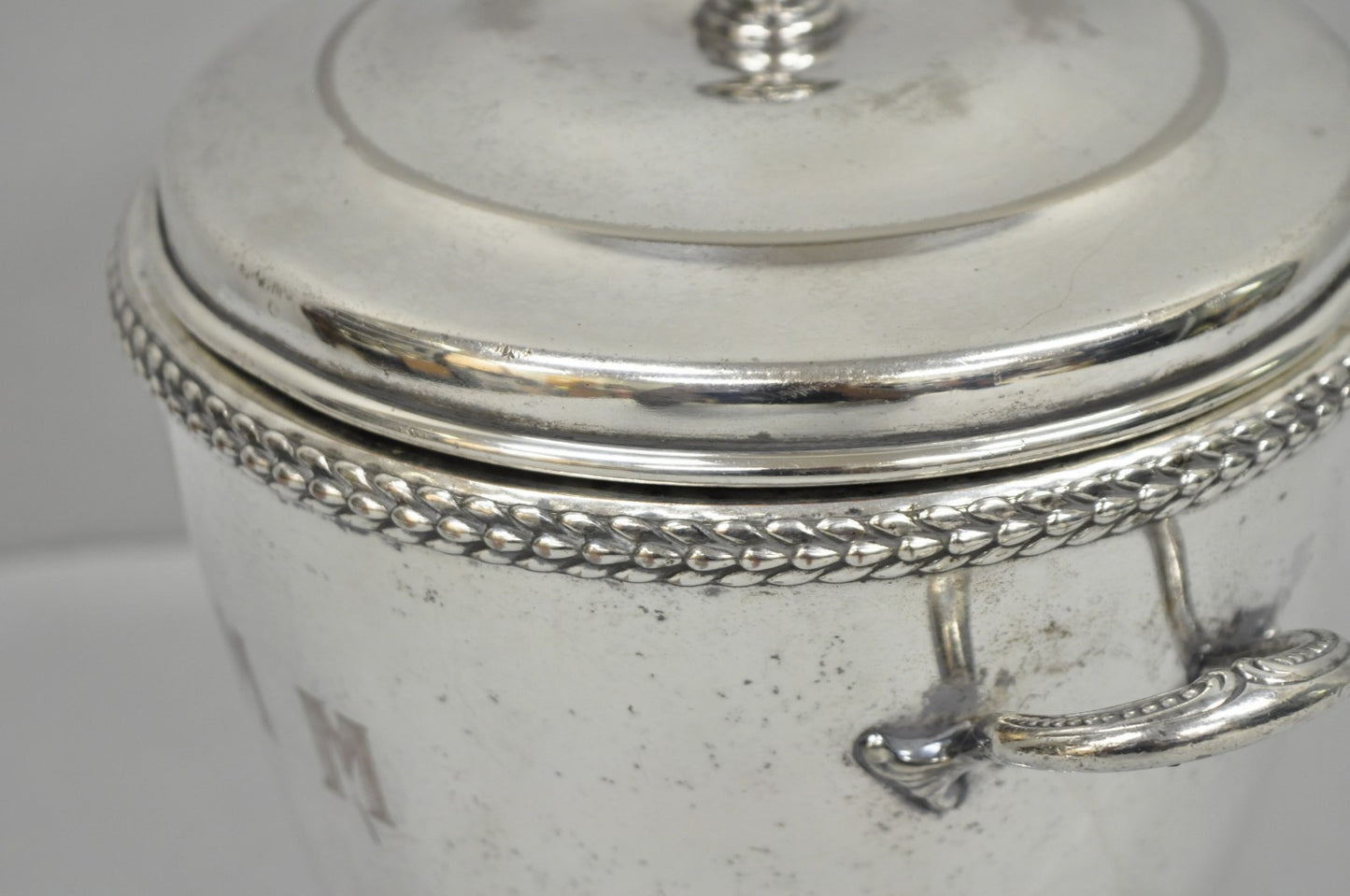 Vintage Art Deco Modern Silver Plated Lidded Bar Ice Bucket w/ "MMM" Monogram