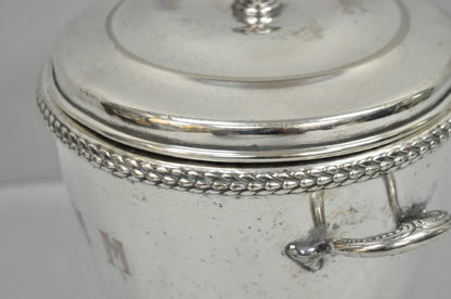 Vintage Art Deco Modern Silver Plated Lidded Bar Ice Bucket w/ "MMM" Monogram