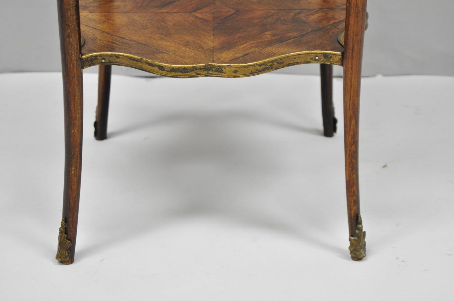 Antique French Louis XV Style Marquetry Inlay Bronze Ormolu Rosewood Side Table