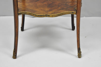Antique French Louis XV Style Marquetry Inlay Bronze Ormolu Rosewood Side Table