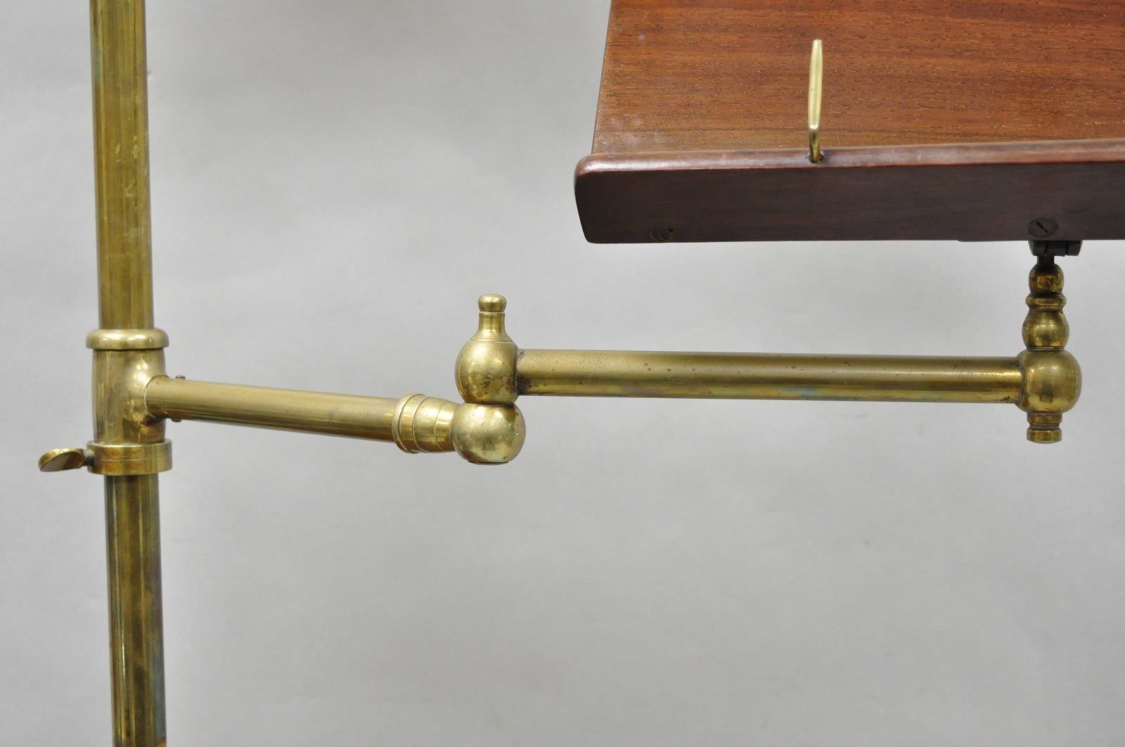 Antique English Victorian Cast Iron Paw Foot Walnut & Brass Lectern Table w Lamp