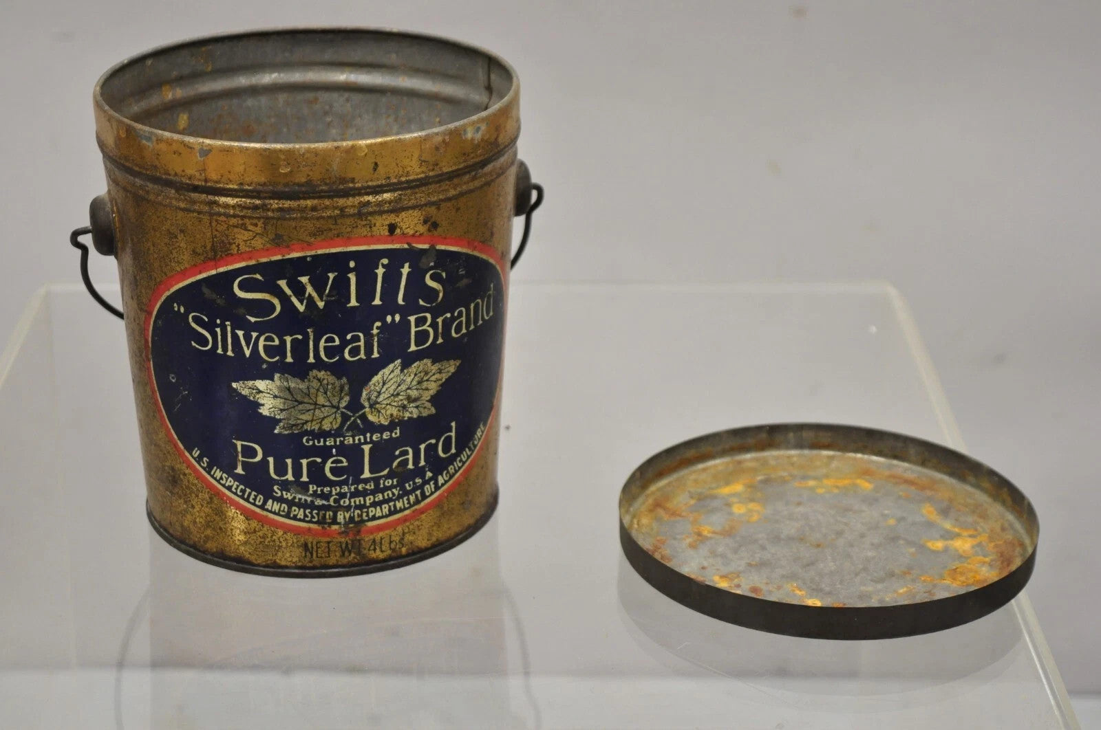 Vintage Swifts Silverleaf Brand Pure Lard 4 lbs. Tin Can Pail Advertisement