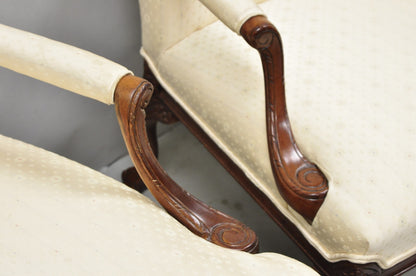 Vintage Thomasville Georgian Style Carved Mahogany Lounge Arm Chairs - a Pair