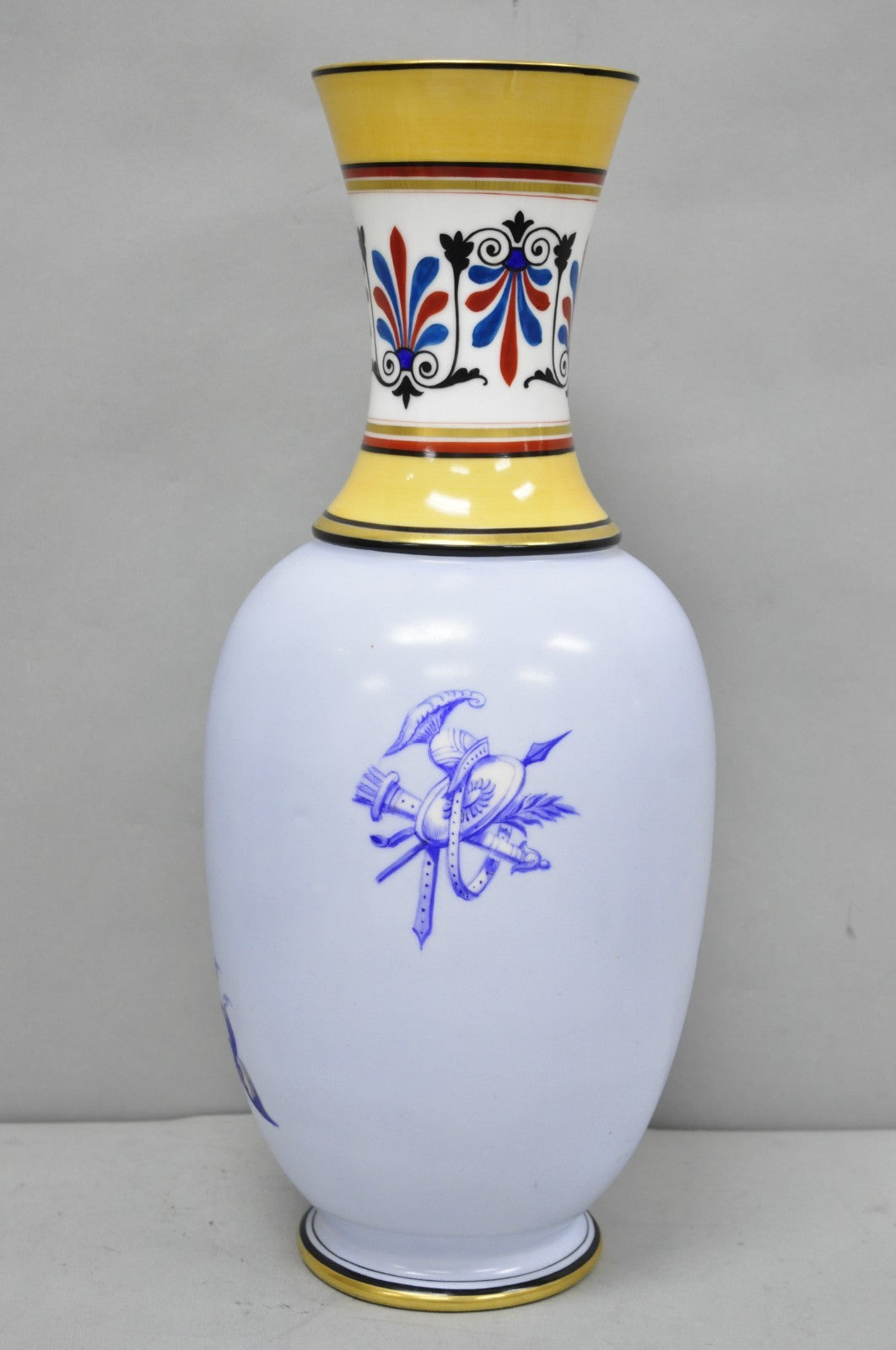 Vintage Greco Roman Classical Style Light Blue Porcelain Horse & Chariot Vase