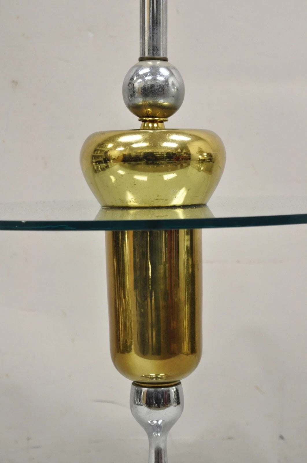 Mid Century Modern Space Age Atomic Era Chrome Brass Glass Side Table Floor Lamp
