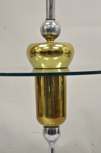 Mid Century Modern Space Age Atomic Era Chrome Brass Glass Side Table Floor Lamp