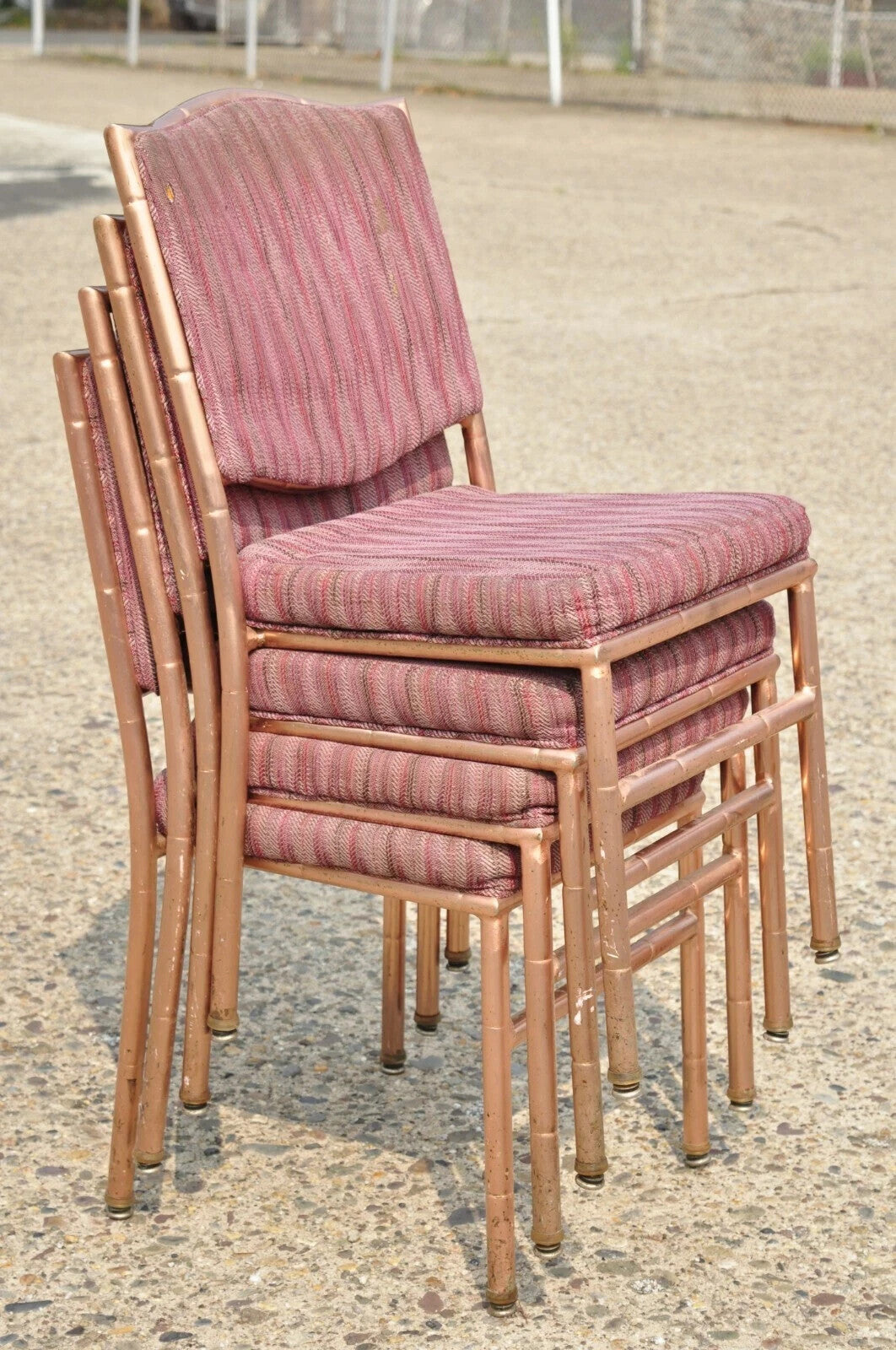 Shelby Williams Faux Bamboo Pink Rose Gold Upholstered Banquet Chairs - Set of 6