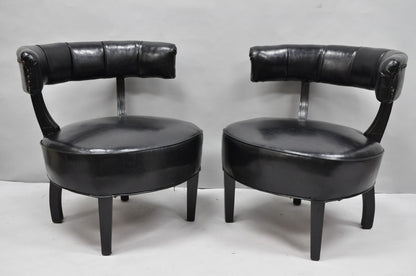 Vintage Mid Century Modern Low Black Barrel Back Lounge Club Chairs - a Pair