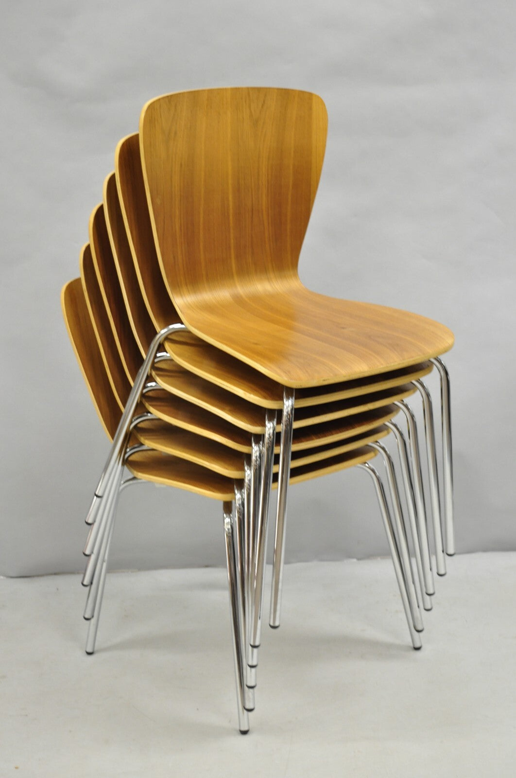 Crate & Barrel Felix Walnut Dining Side Chairs Mid Century Modern Style Set of 6