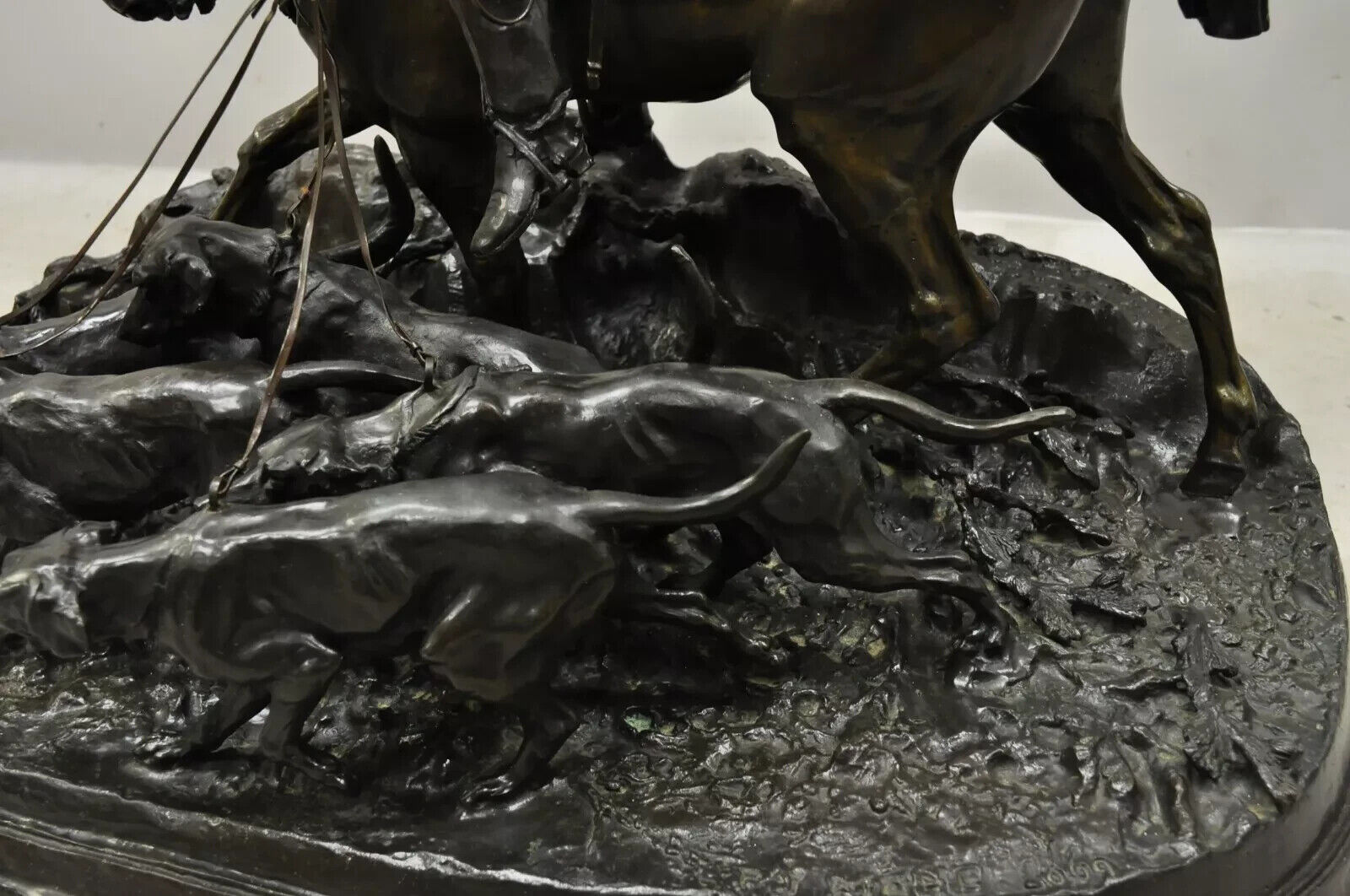 P.J. Mene The Hunt Scene Large Bronze Sculpture Pierre Jules Statue Horse Dogs