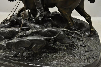 P.J. Mene The Hunt Scene Large Bronze Sculpture Pierre Jules Statue Horse Dogs