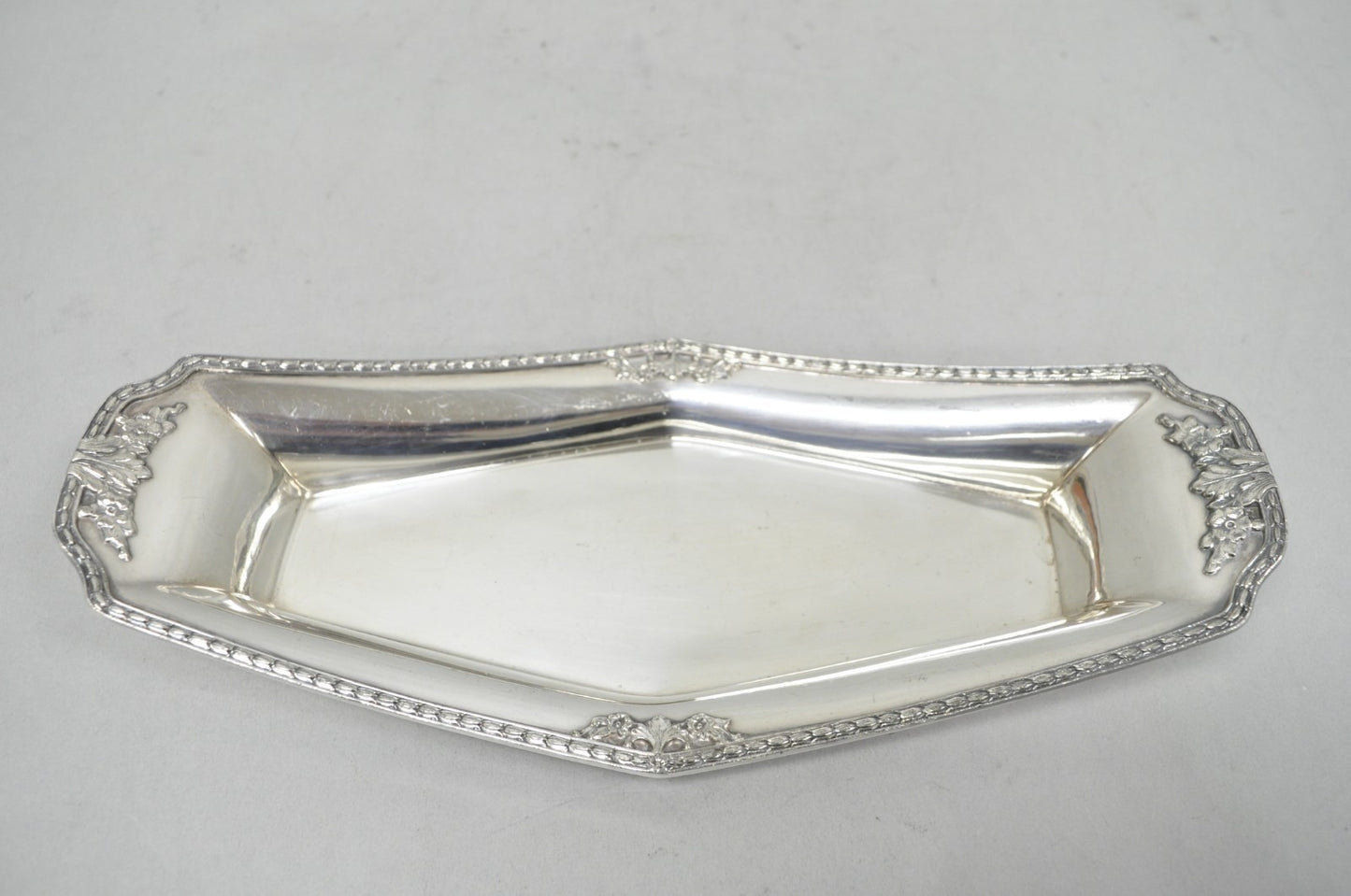 Vintage Poole 8093 Victorian Silver Plated Narrow "Boat Form" Trinket Dish