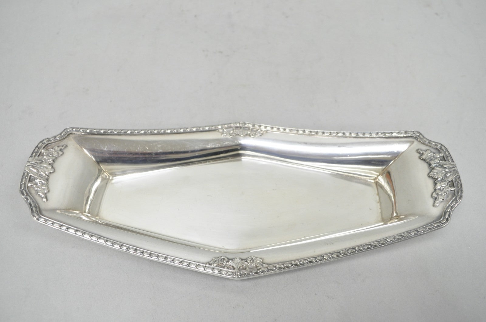Vintage Poole 8093 Victorian Silver Plated Narrow "Boat Form" Trinket Dish