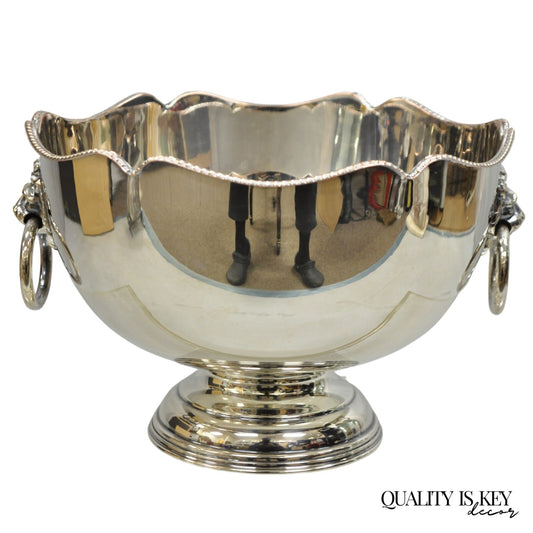 English Regency Silver Plated Lion Handle Small Punch Bowl Champagne Ice Bucket