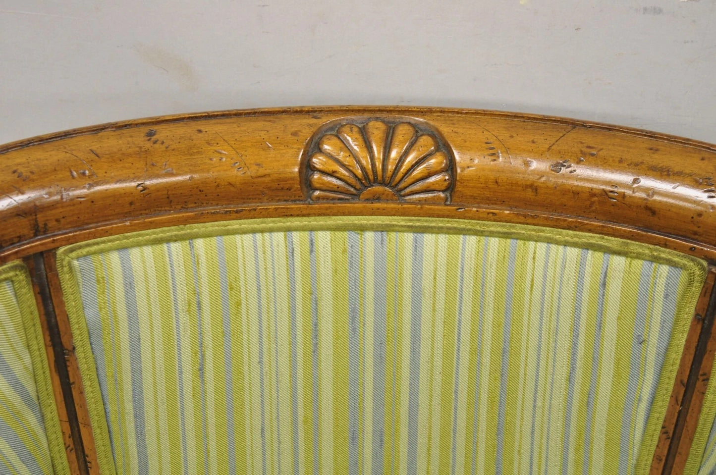 Antique Italian Regency Distress Carved Walnut Barrel Back Club Arm Chair, Pair