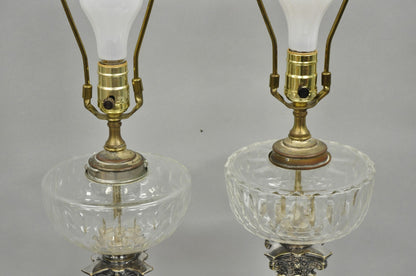 French Empire English Silver Plated Corinthian Column Table Lamp - Near Pair