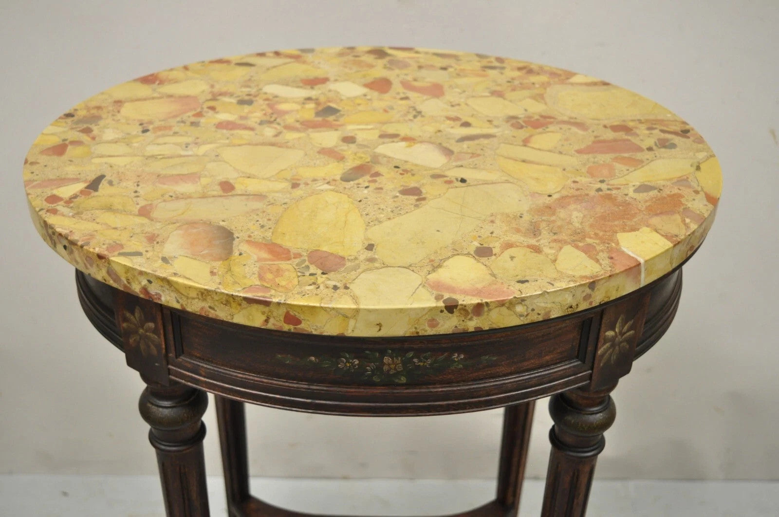 Antique French Louis XVI Style Victorian Oval Marble Top Accent End Side Table