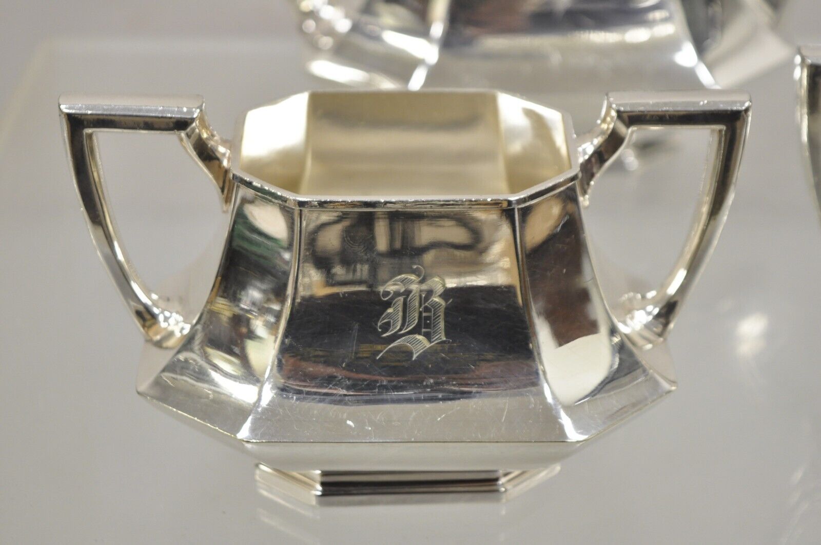 Antique Wallace 3104N Art Deco Octagonal Silver Plated Tea Set- 5 Pc Set
