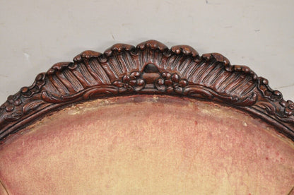 Antique French Art Nouveau Carved Mahogany Bergere Club Lounge Arm Chair