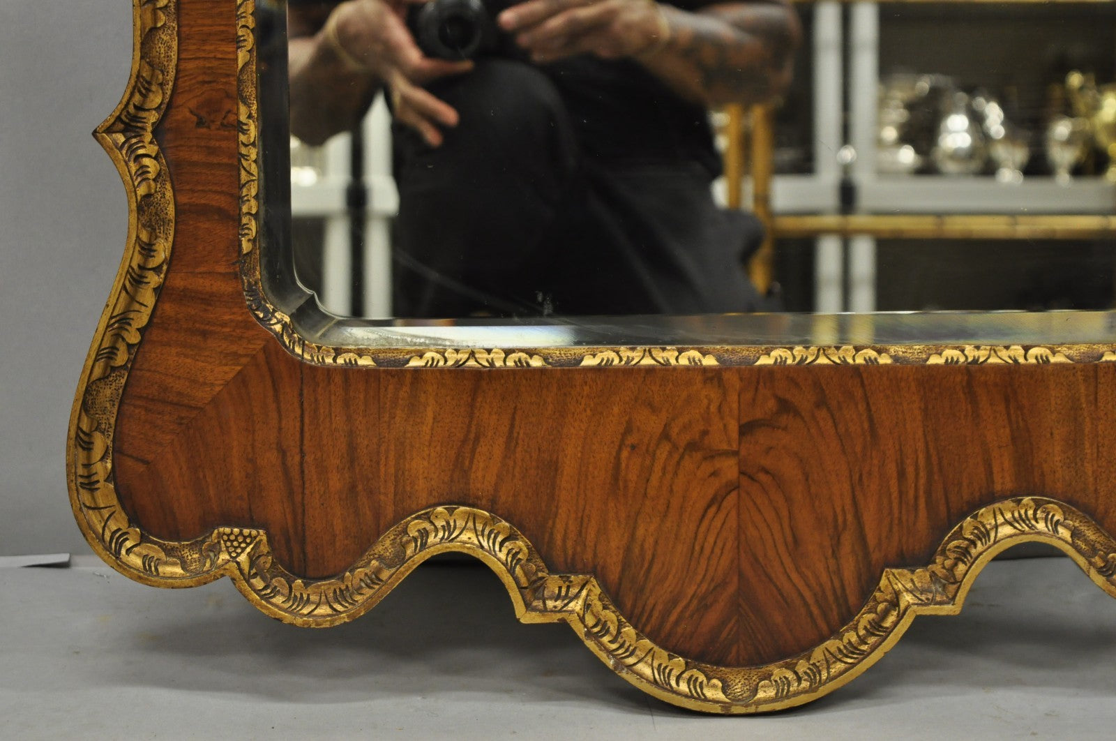 Antique George II Style Walnut Beveled Glass Wall Mirror w/ Plume Pediment