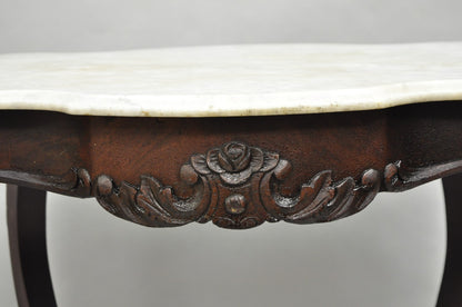 Antique Victorian Marble Turtle Top Mahogany Wood Parlor Center Table