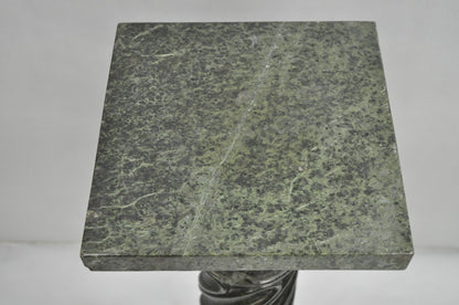 Antique Italian Green Marble Empire Classical Spiral Carved Column Pedestal